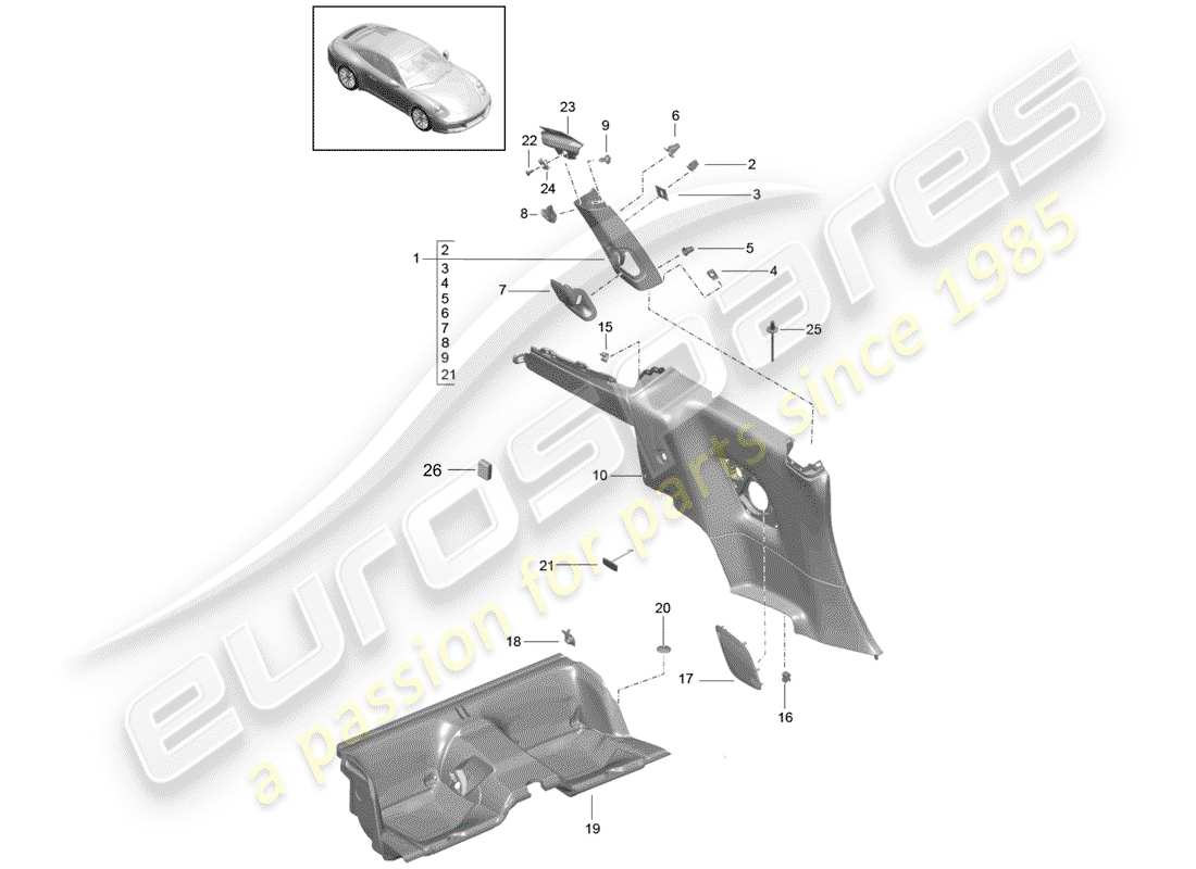 Porsche 991 Gen. 2 (2020) QUARTER TRIM PANEL Part Diagram
