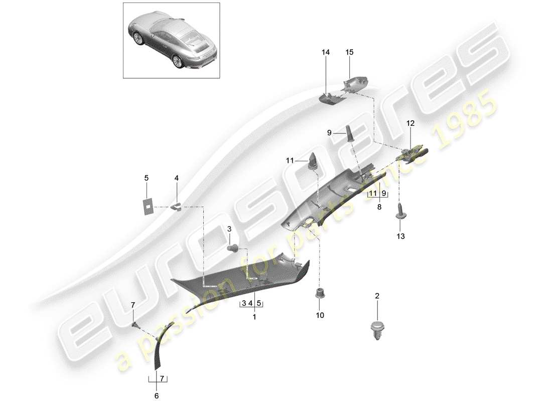 Porsche 991 Gen. 2 (2020) a-pillar Part Diagram