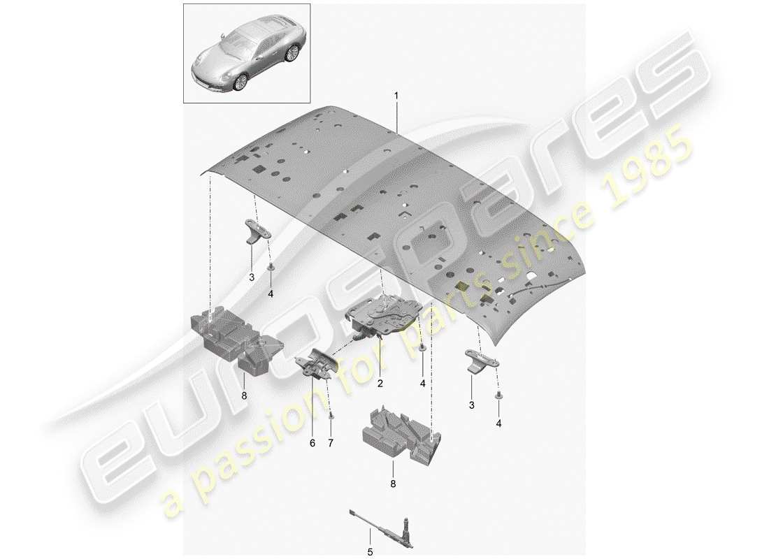 Porsche 991 Gen. 2 (2020) top frame Part Diagram