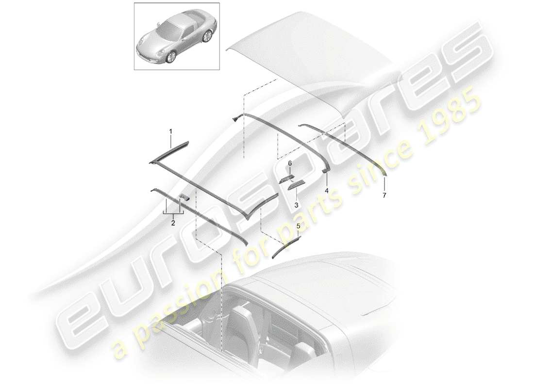 Porsche 991 Gen. 2 (2020) Convertible top Part Diagram