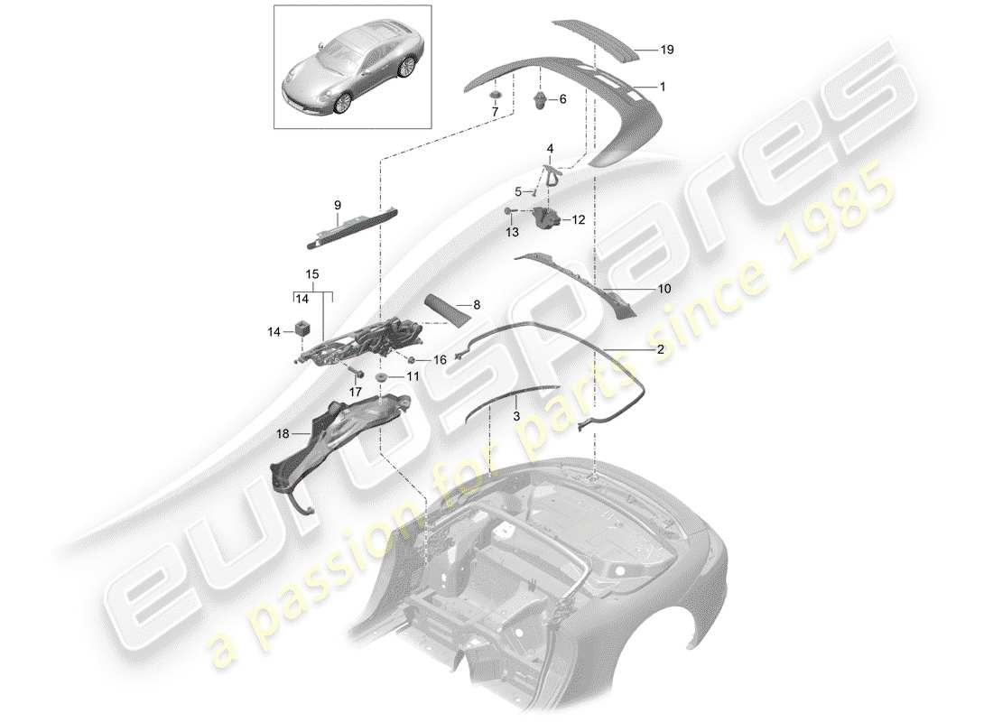 Porsche 991 Gen. 2 (2020) TOP STOWAGE BOX Part Diagram