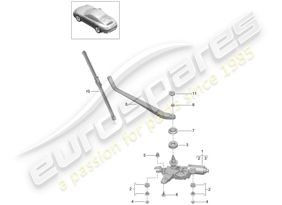 Porsche 991 Gen. 2 (2020) REAR WINDOW WIPER Part Diagram