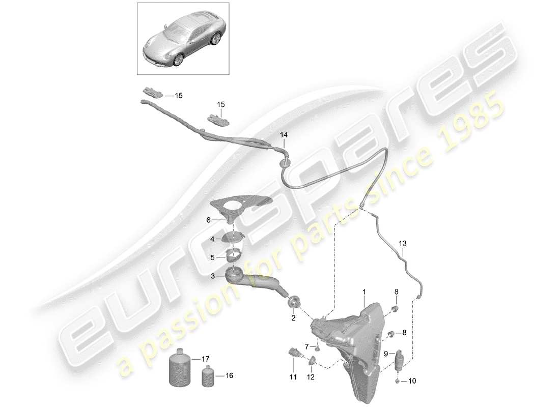 Porsche 991 Gen. 2 (2020) windshield washer unit Part Diagram