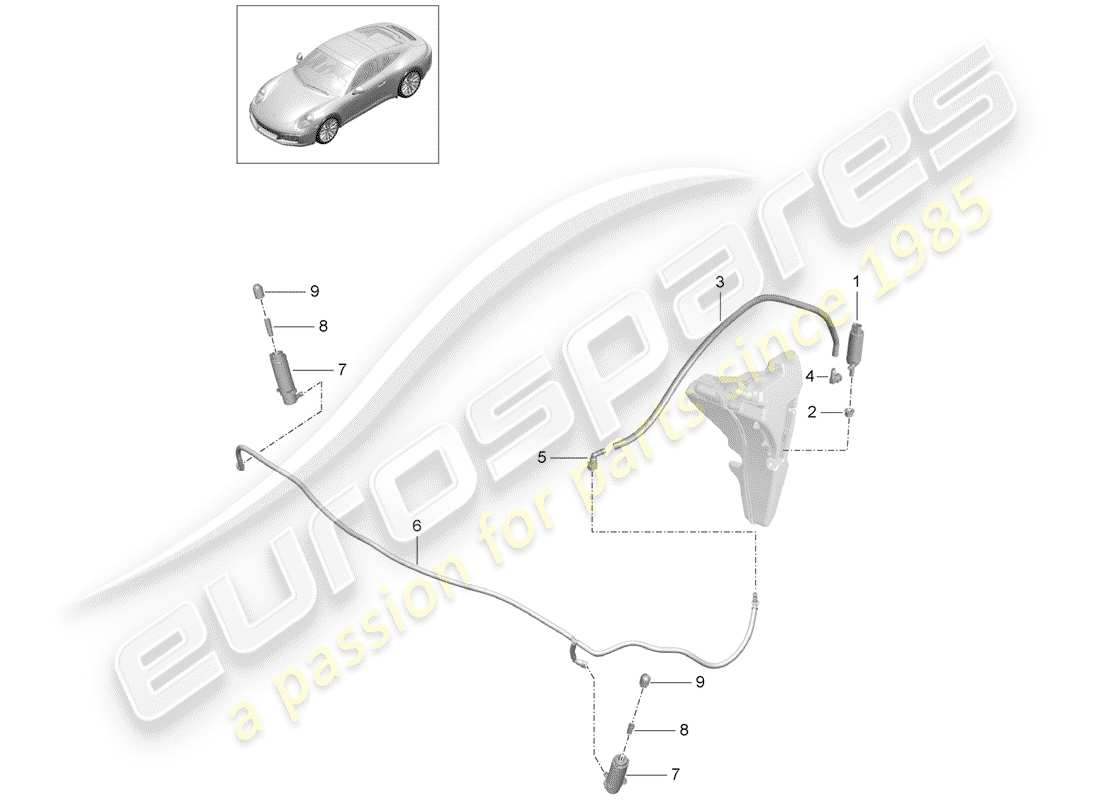 Porsche 991 Gen. 2 (2020) HEADLIGHT WASHER SYSTEM Part Diagram