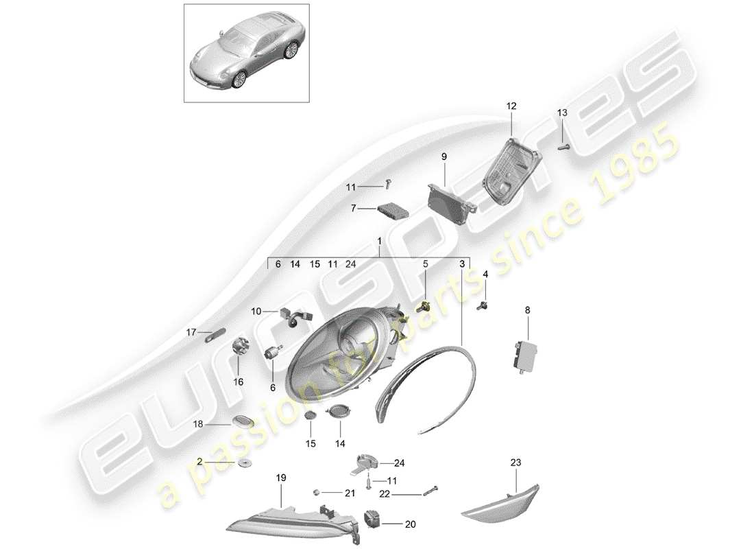 Porsche 991 Gen. 2 (2020) headlamp Part Diagram