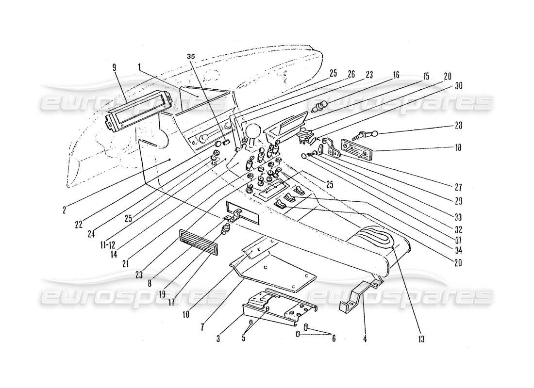 Ferrari 365 GTC4 (Coachwork) Inner Centre Console Switches Parts Diagram