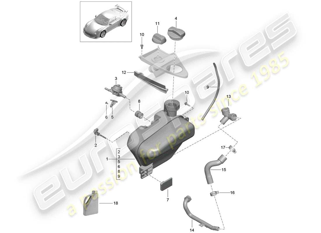 Porsche 991R/GT3/RS (2014) water cooling Parts Diagram