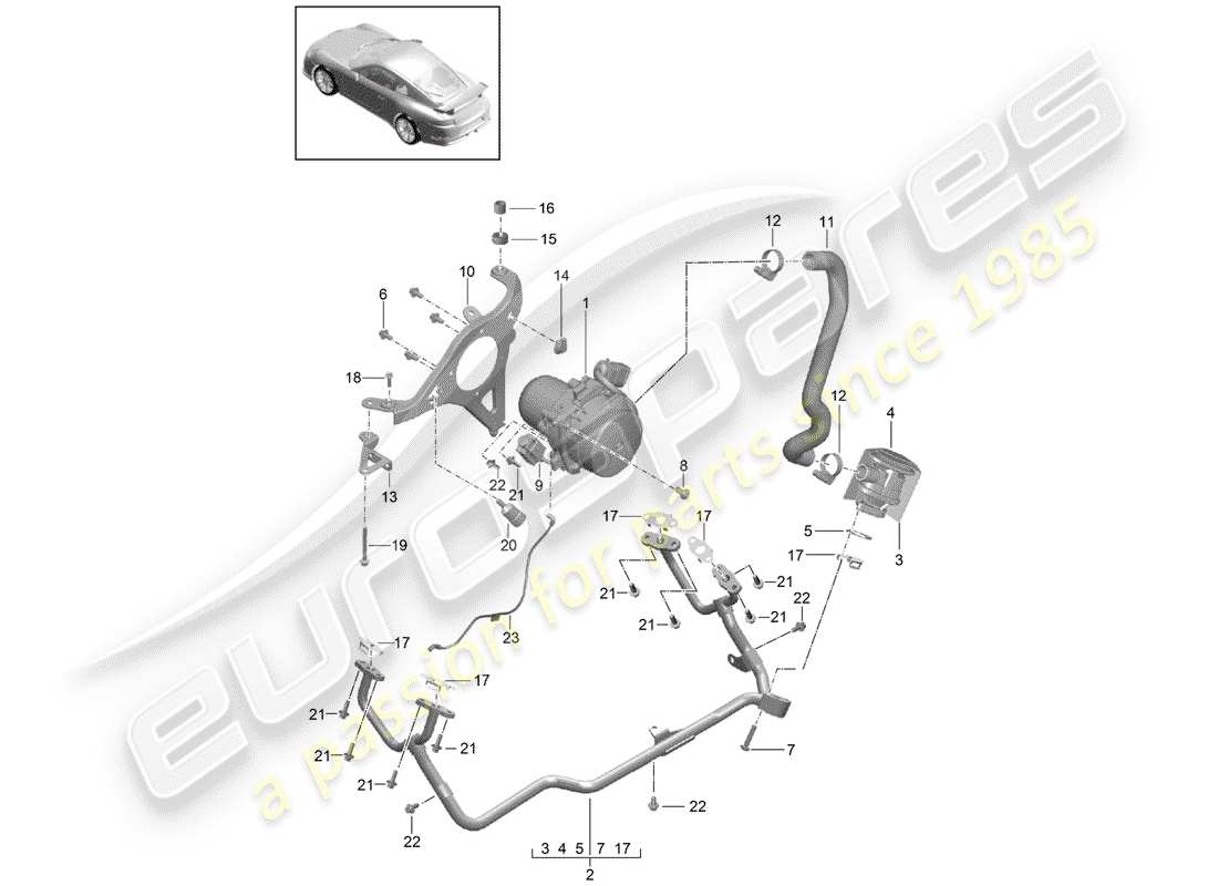 Porsche 991R/GT3/RS (2014) Secondary Air Pump Parts Diagram