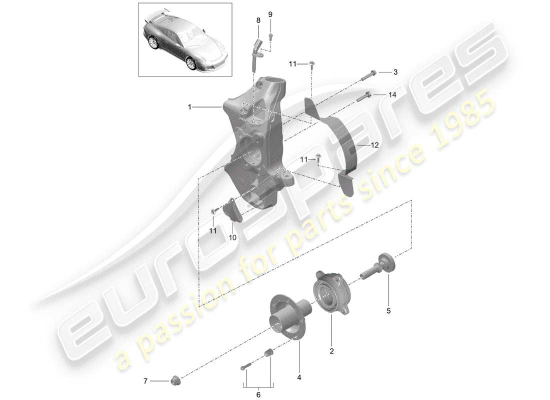 Porsche 991R/GT3/RS (2014) wheel carrier Parts Diagram