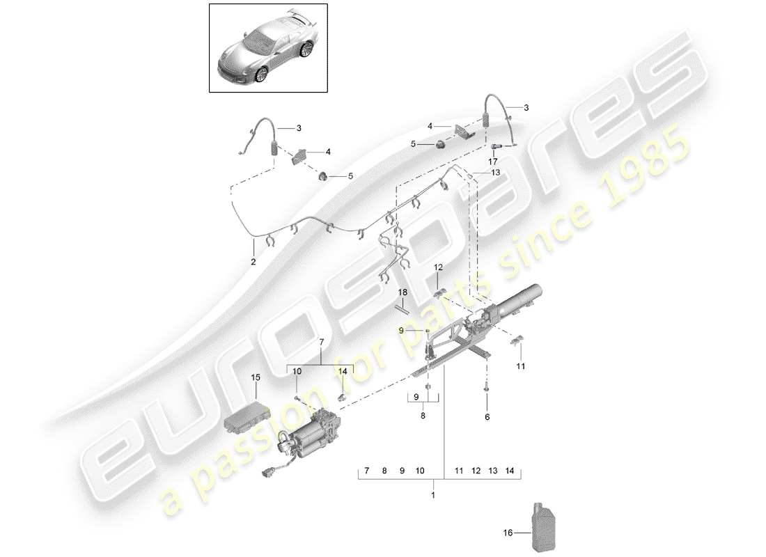 Porsche 991R/GT3/RS (2014) ADAPTIVE SUSPENSION Parts Diagram