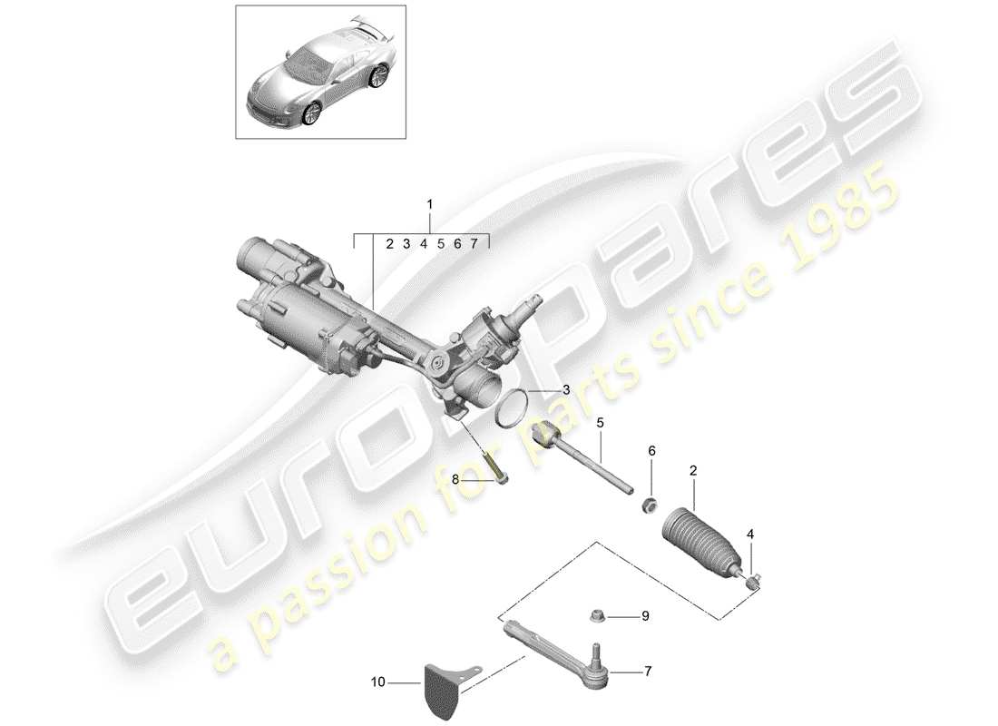 Porsche 991R/GT3/RS (2014) STEERING GEAR Parts Diagram