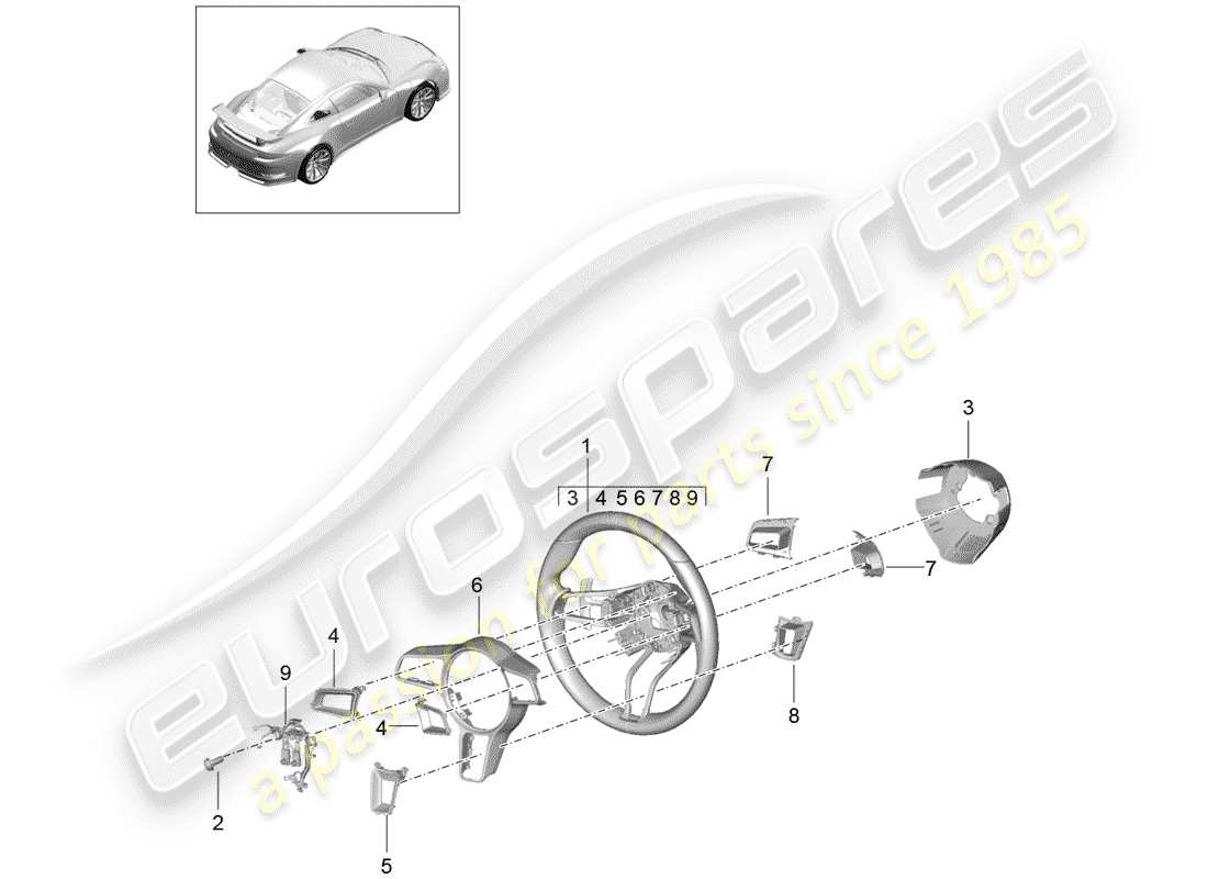 Porsche 991R/GT3/RS (2014) STEERING WHEEL Parts Diagram