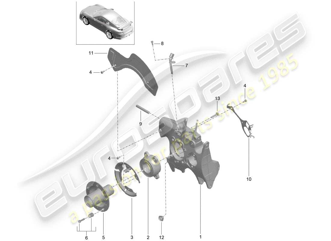 Porsche 991R/GT3/RS (2014) wheel carrier Parts Diagram