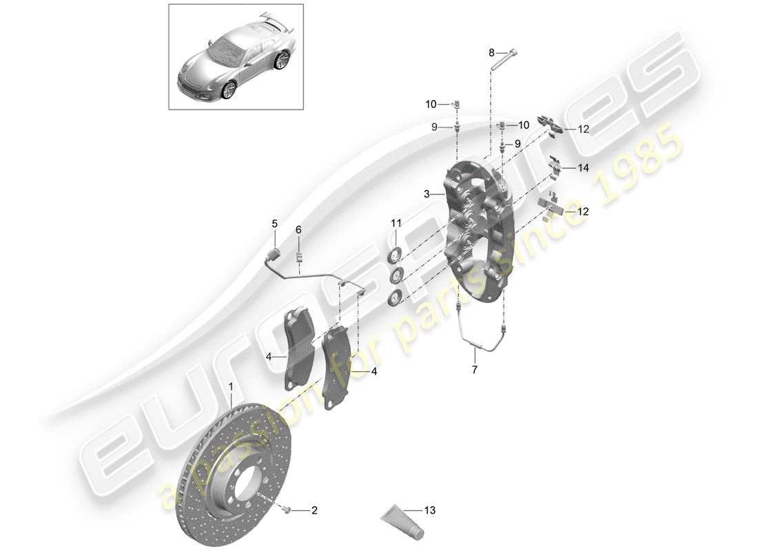 Porsche 991R/GT3/RS (2014) disc brakes Parts Diagram