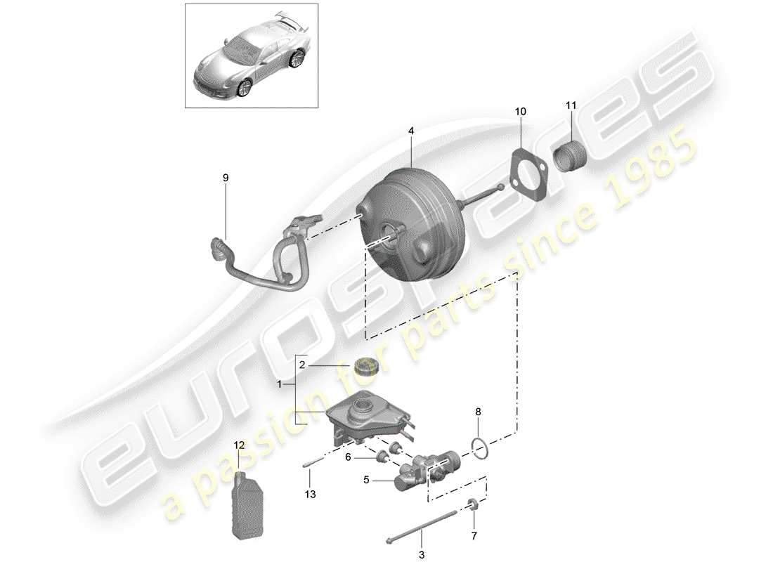 Porsche 991R/GT3/RS (2014) brake master cylinder Parts Diagram