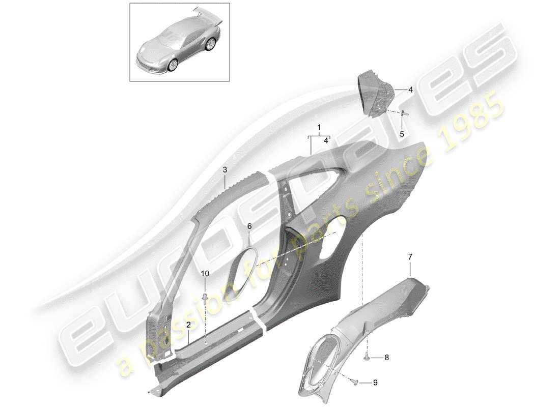 Porsche 991R/GT3/RS (2014) SIDE PANEL Parts Diagram