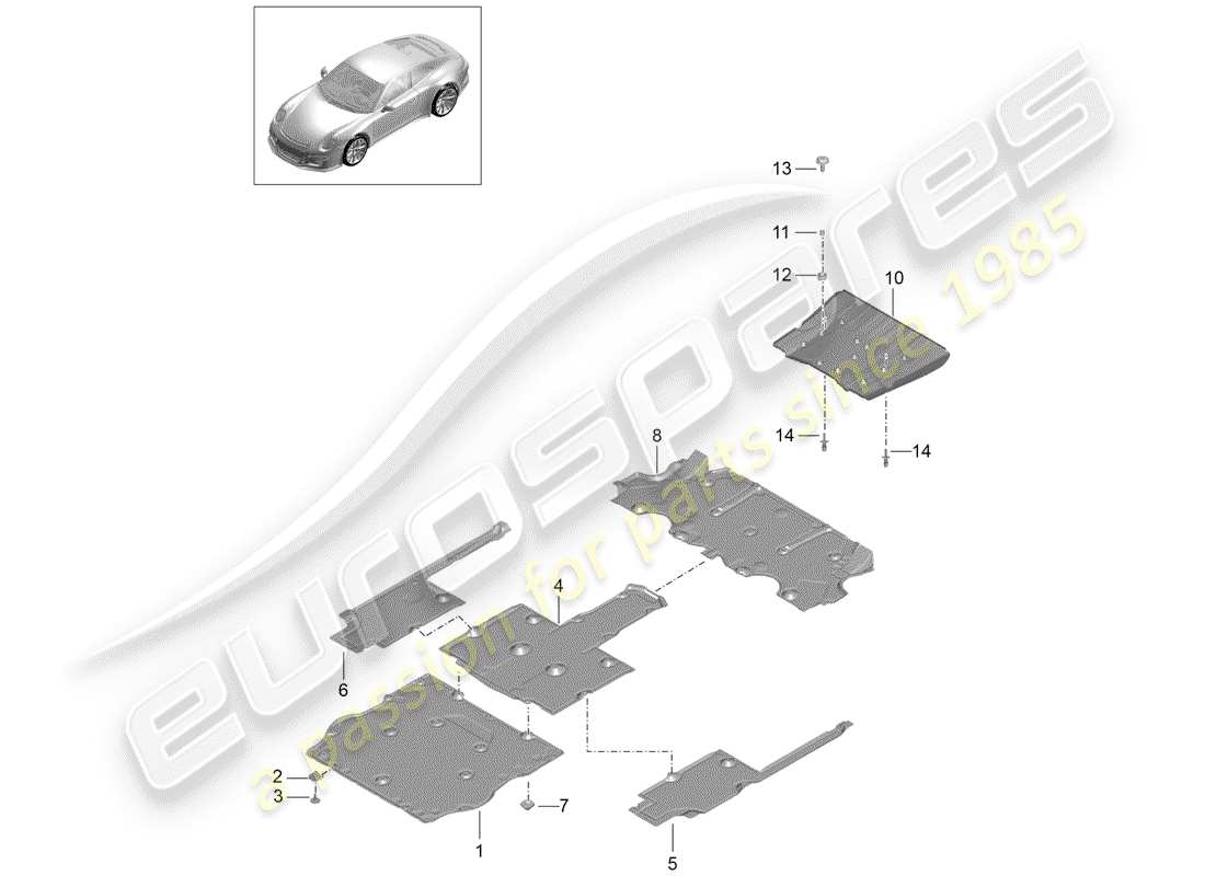 Porsche 991R/GT3/RS (2014) UNDERBODY LINING Parts Diagram