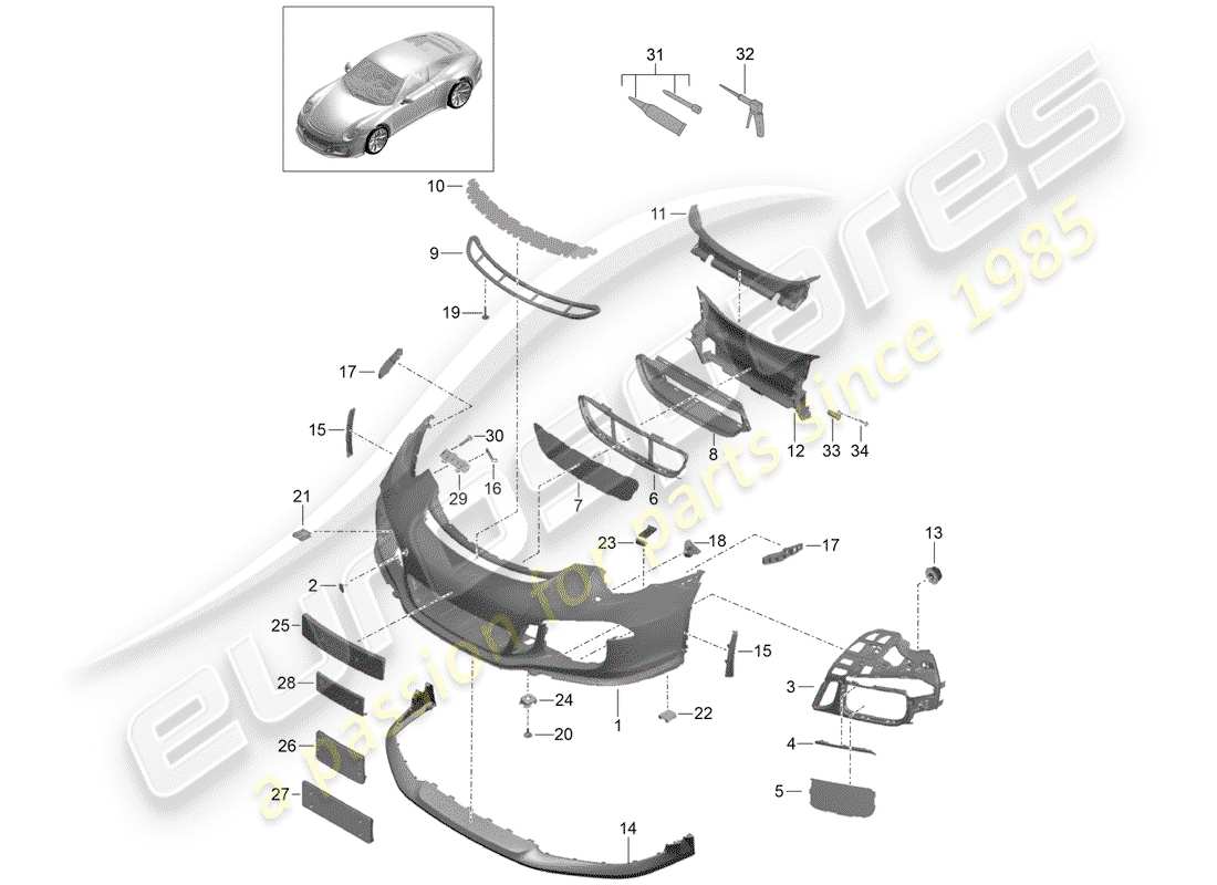 Porsche 991R/GT3/RS (2014) BUMPER Parts Diagram
