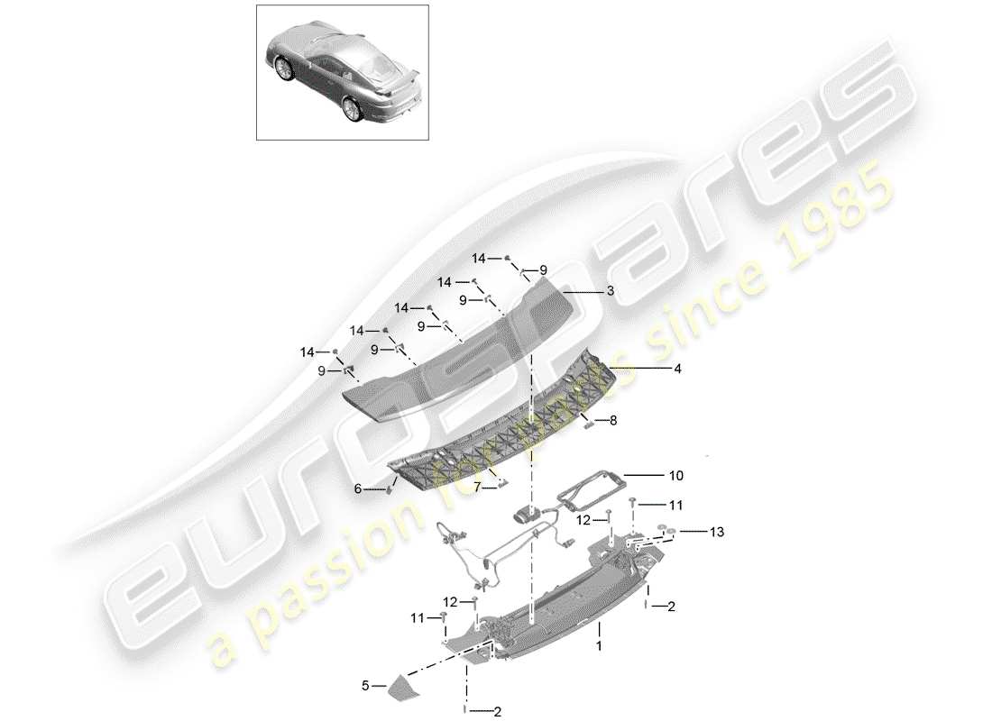 Porsche 991R/GT3/RS (2014) REAR SPOILER Parts Diagram