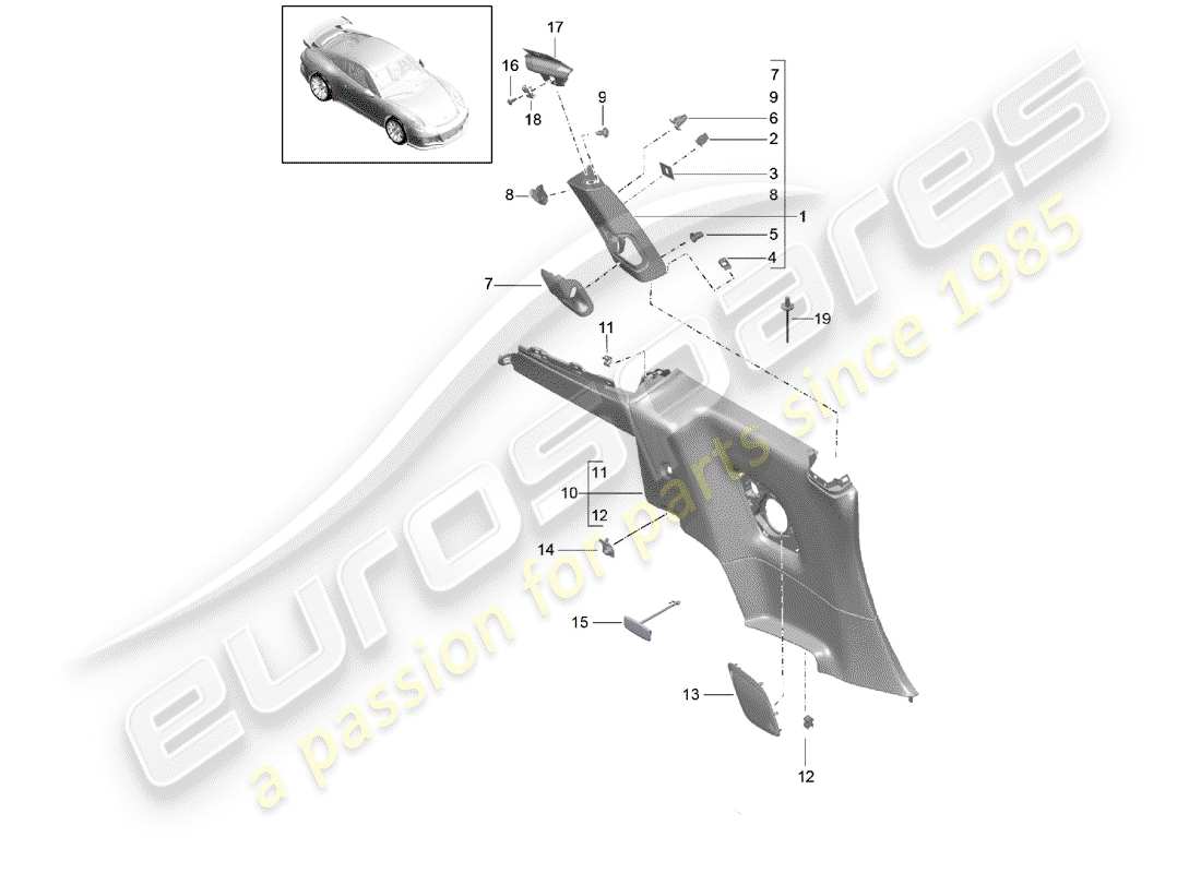 Porsche 991R/GT3/RS (2014) QUARTER TRIM PANEL Parts Diagram