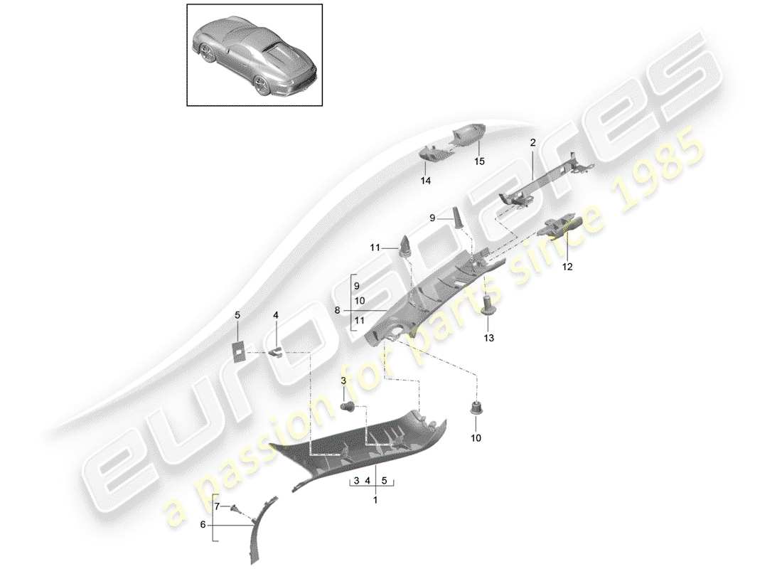 Porsche 991R/GT3/RS (2014) a-pillar Parts Diagram
