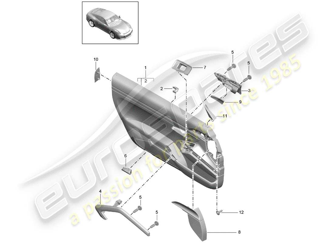 Porsche 991R/GT3/RS (2014) DOOR PANEL Parts Diagram