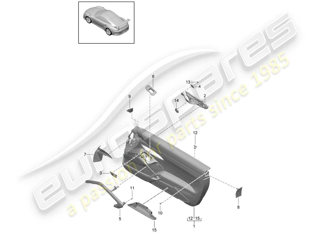 Porsche 991R/GT3/RS (2014) DOOR PANEL Parts Diagram