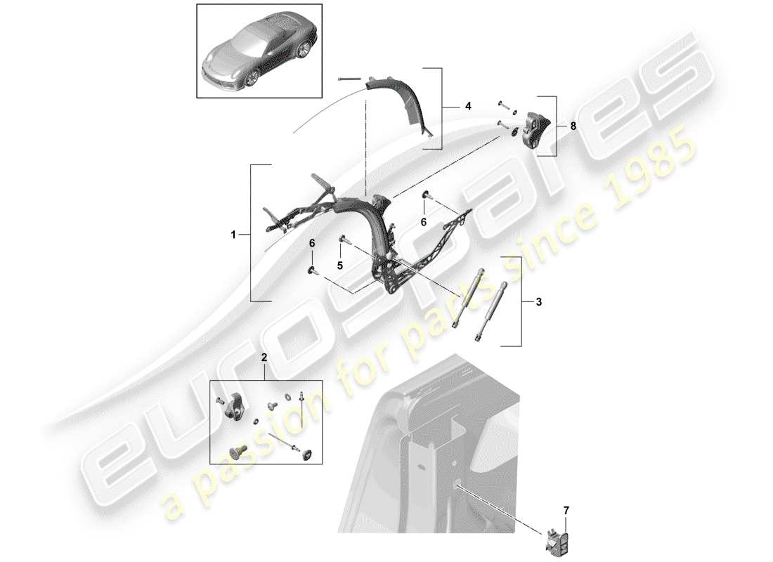 Porsche 991R/GT3/RS (2014) top frame Parts Diagram