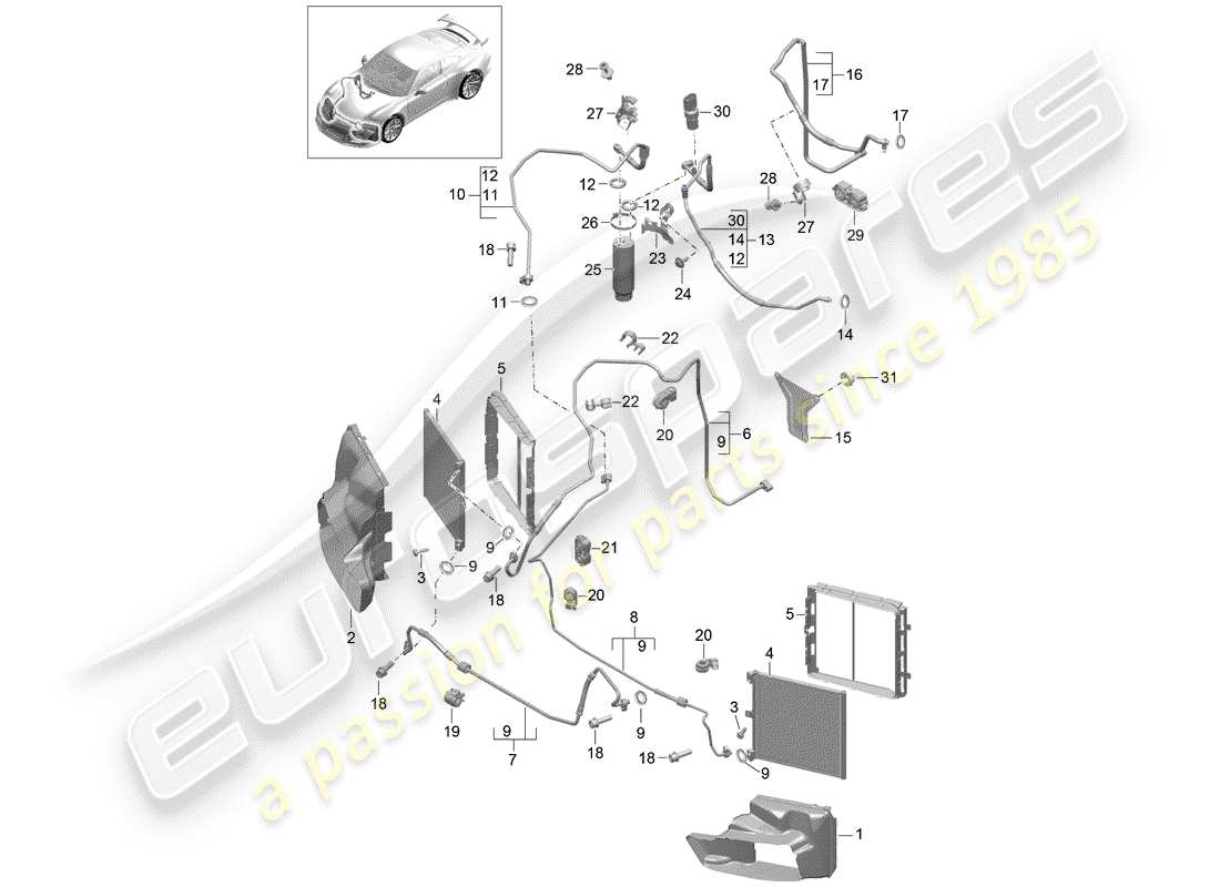 Porsche 991R/GT3/RS (2014) REFRIGERANT CIRCUIT Parts Diagram