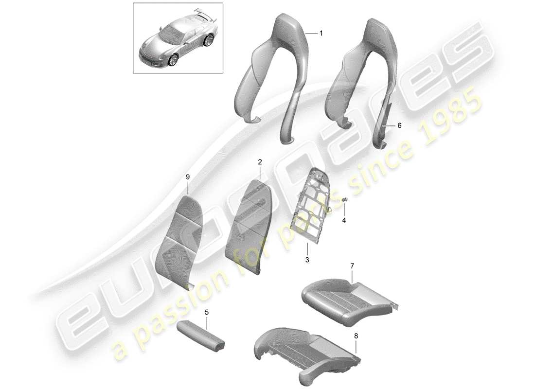 Porsche 991R/GT3/RS (2014) foam part Parts Diagram