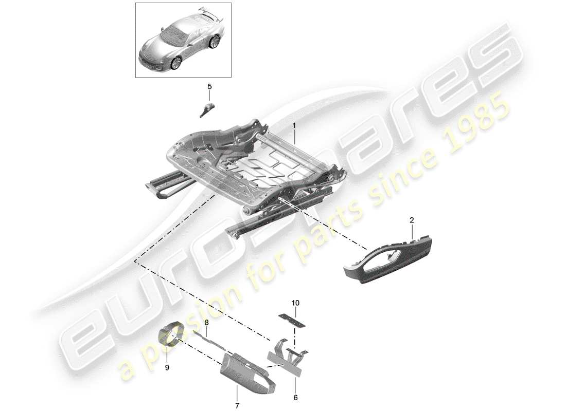 Porsche 991R/GT3/RS (2014) seat frame Parts Diagram