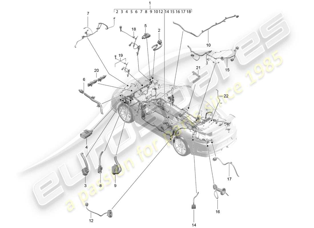 Porsche 991R/GT3/RS (2014) wiring harnesses Parts Diagram