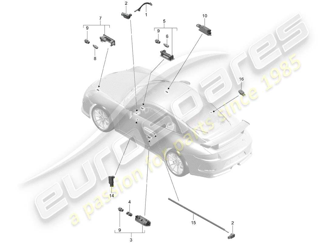 Porsche 991R/GT3/RS (2014) interior lighting Parts Diagram
