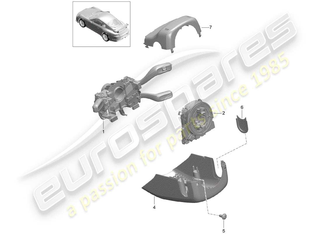 Porsche 991R/GT3/RS (2014) STEERING COLUMN SWITCH Parts Diagram