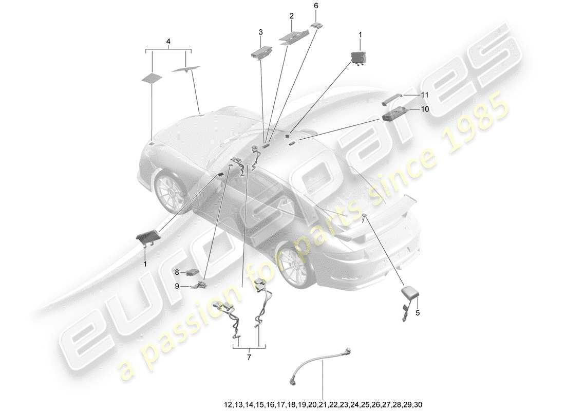 Porsche 991R/GT3/RS (2014) ANTENNA Parts Diagram