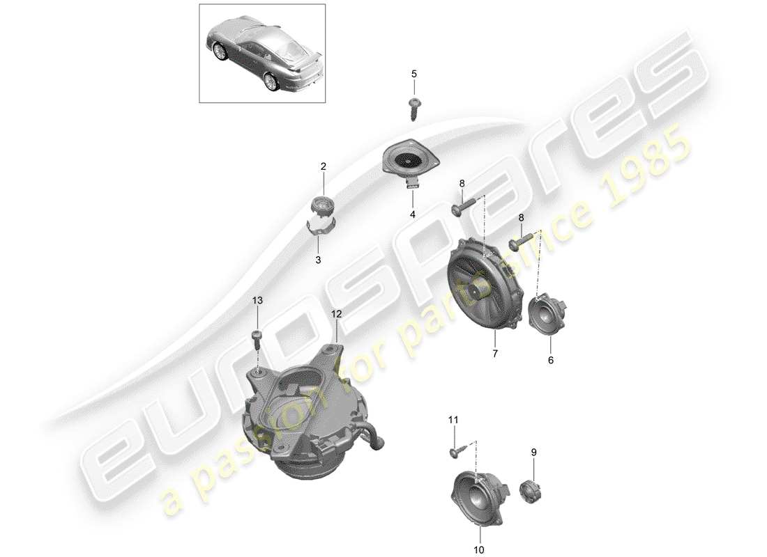 Porsche 991R/GT3/RS (2014) loudspeaker Parts Diagram