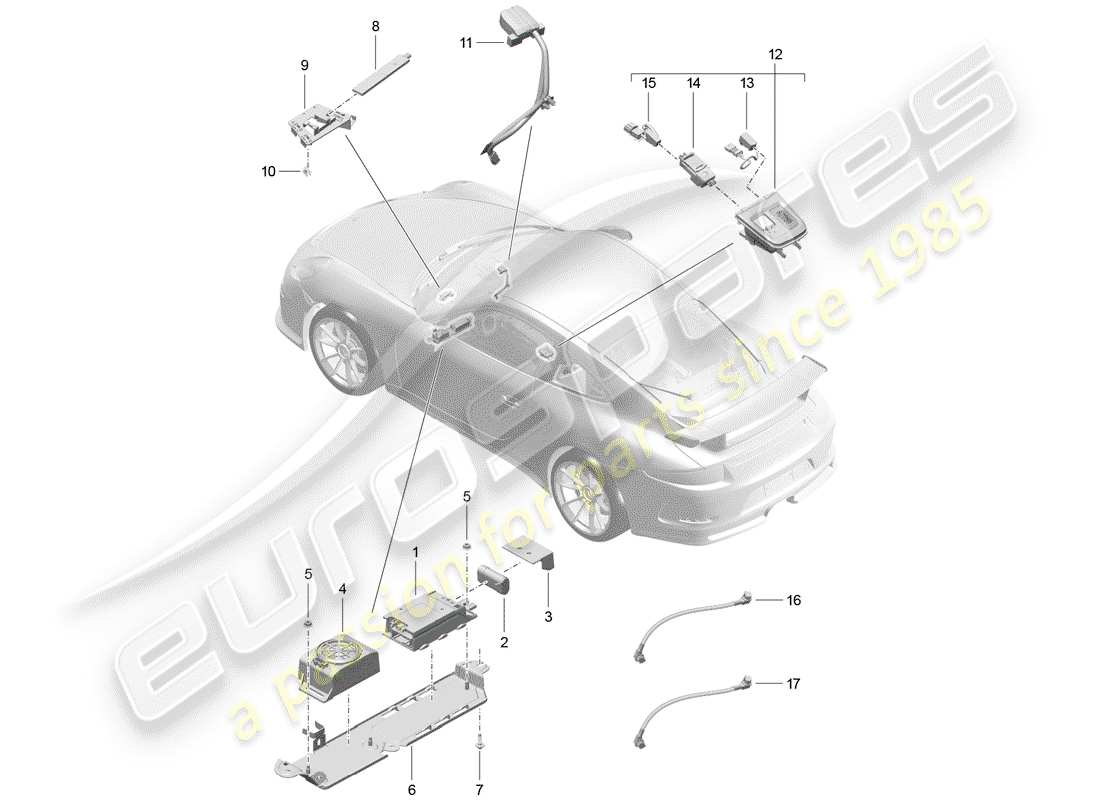 Porsche 991R/GT3/RS (2014) for vehicles with telephone Parts Diagram