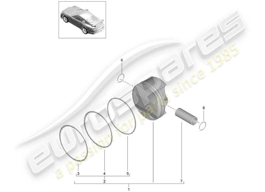 Porsche 991R/GT3/RS (2015) PISTON Part Diagram