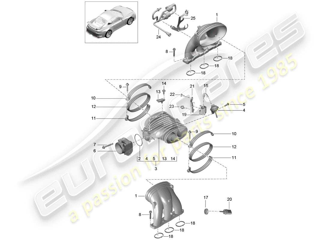 Porsche 991R/GT3/RS (2015) INTAKE SYSTEM Part Diagram