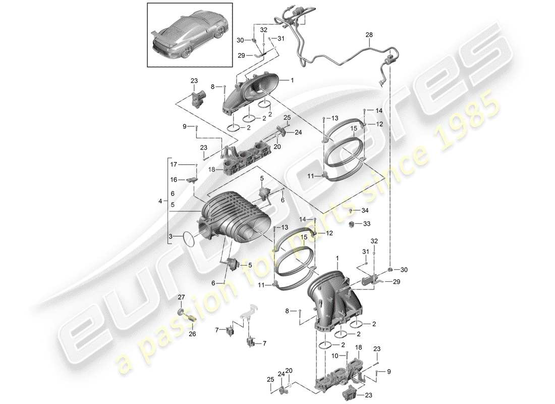 Porsche 991R/GT3/RS (2015) INTAKE SYSTEM Part Diagram