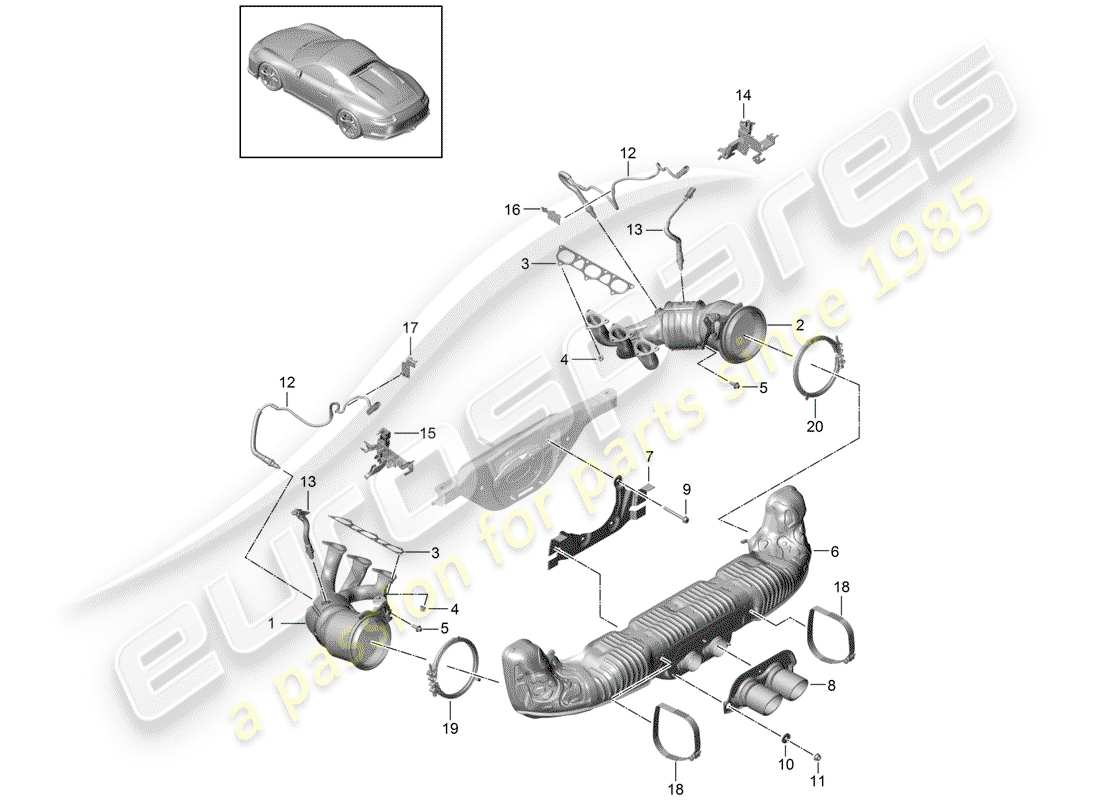 Porsche 991R/GT3/RS (2015) Exhaust System Part Diagram