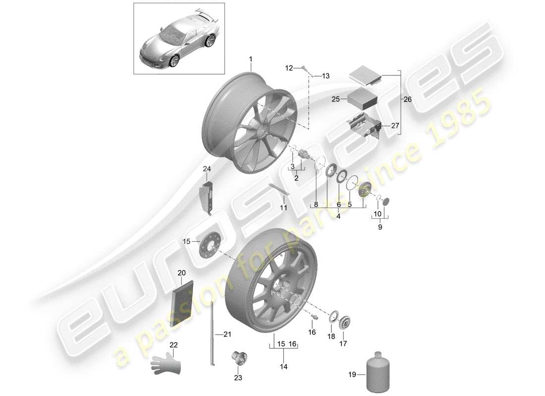 Porsche 991R/GT3/RS (2015) ALLOY WHEEL Part Diagram