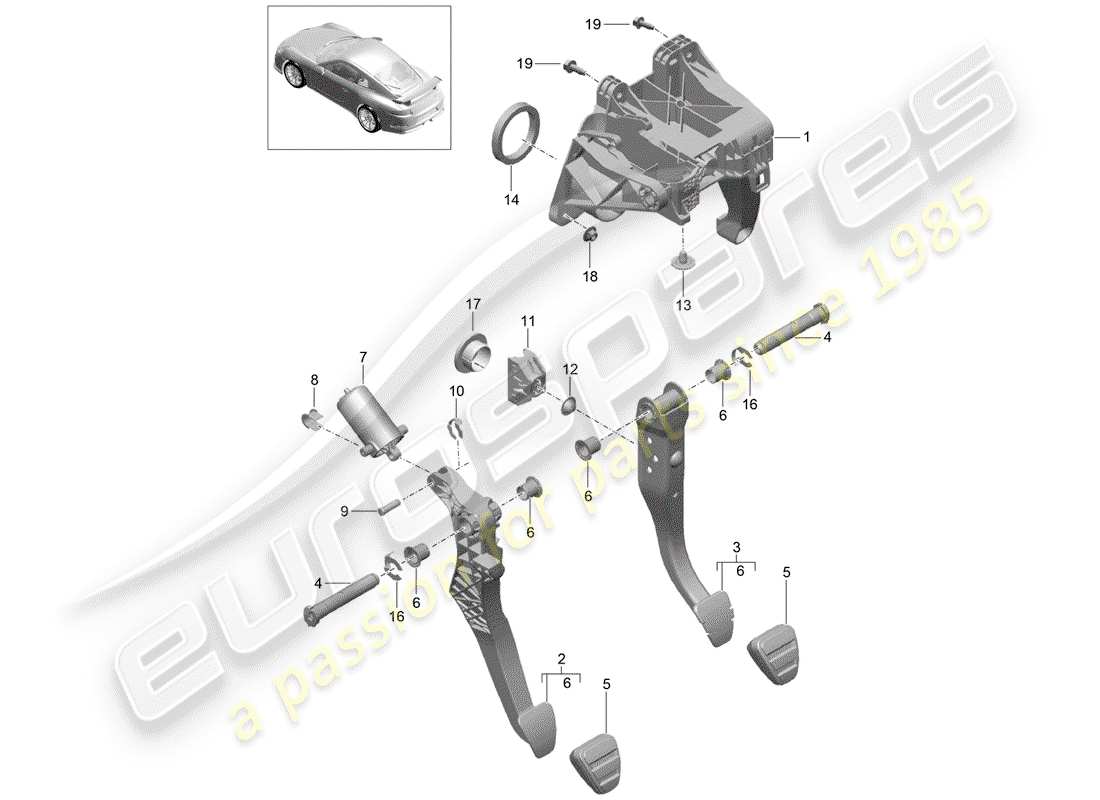 Porsche 991R/GT3/RS (2015) BRAKE AND ACC. PEDAL ASSEMBLY Part Diagram
