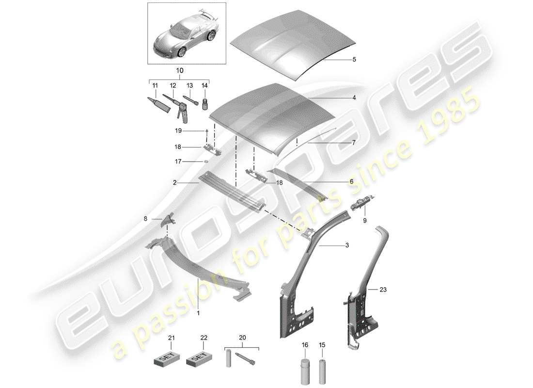 Porsche 991R/GT3/RS (2015) COWL Part Diagram