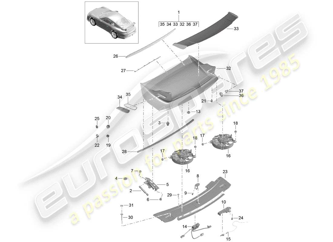 Porsche 991R/GT3/RS (2015) REAR SPOILER Part Diagram