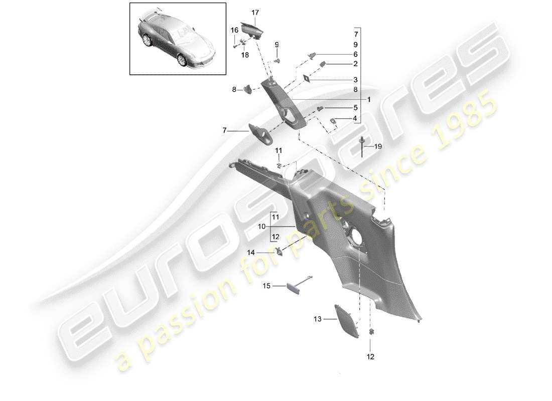 Porsche 991R/GT3/RS (2015) QUARTER TRIM PANEL Part Diagram