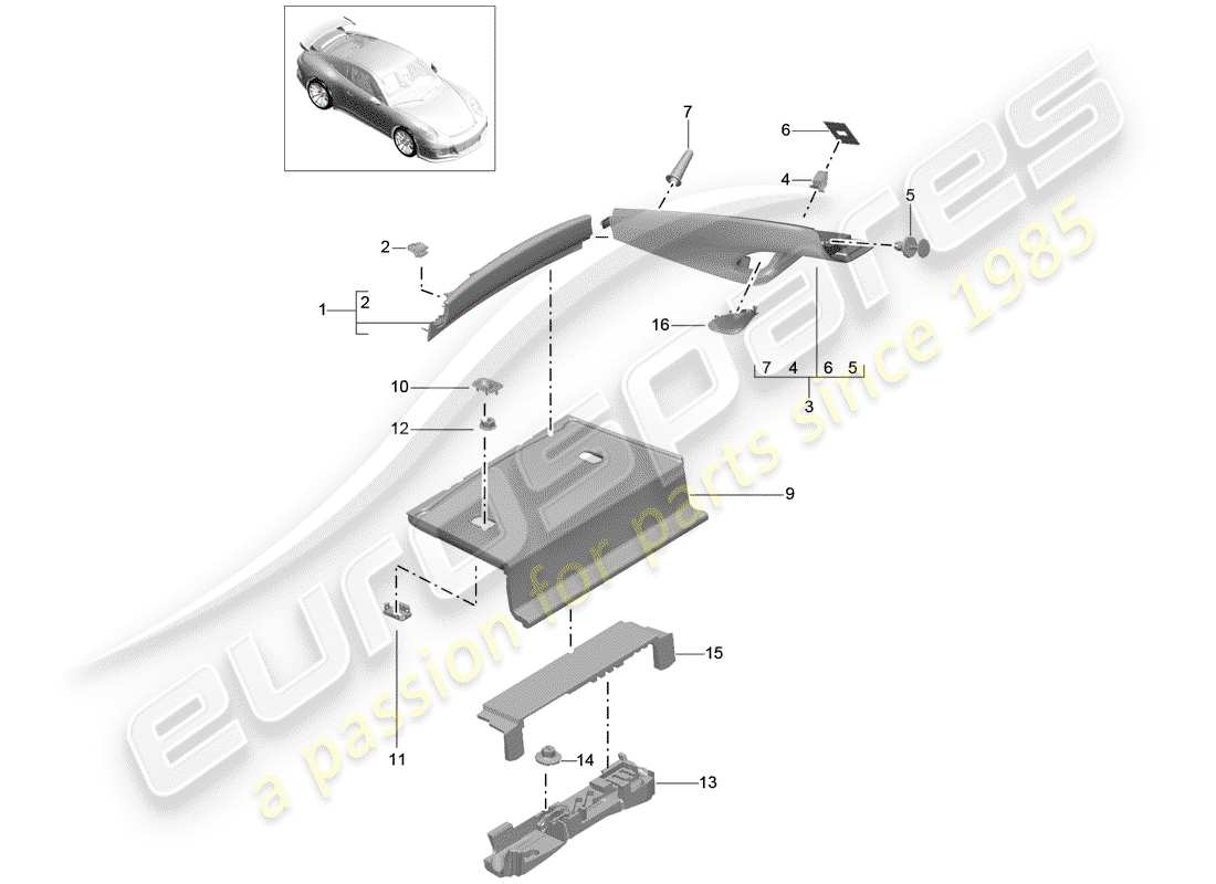 Porsche 991R/GT3/RS (2015) trims Part Diagram