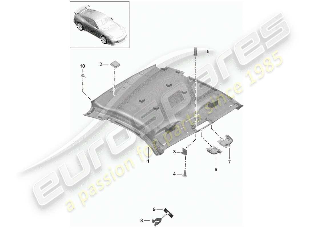 Porsche 991R/GT3/RS (2015) ROOF TRIM PANEL Part Diagram