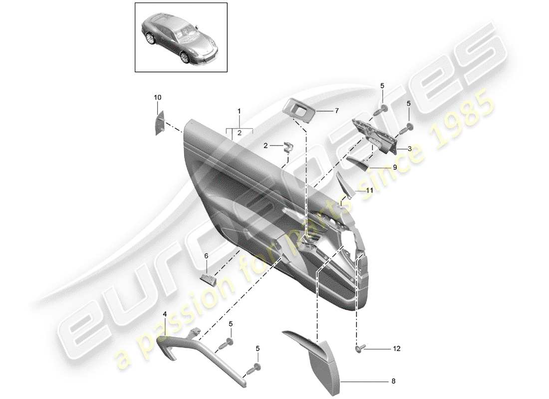 Porsche 991R/GT3/RS (2015) DOOR PANEL Part Diagram