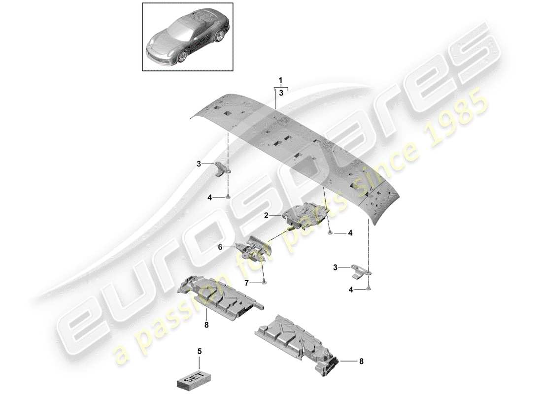 Porsche 991R/GT3/RS (2015) top frame Part Diagram